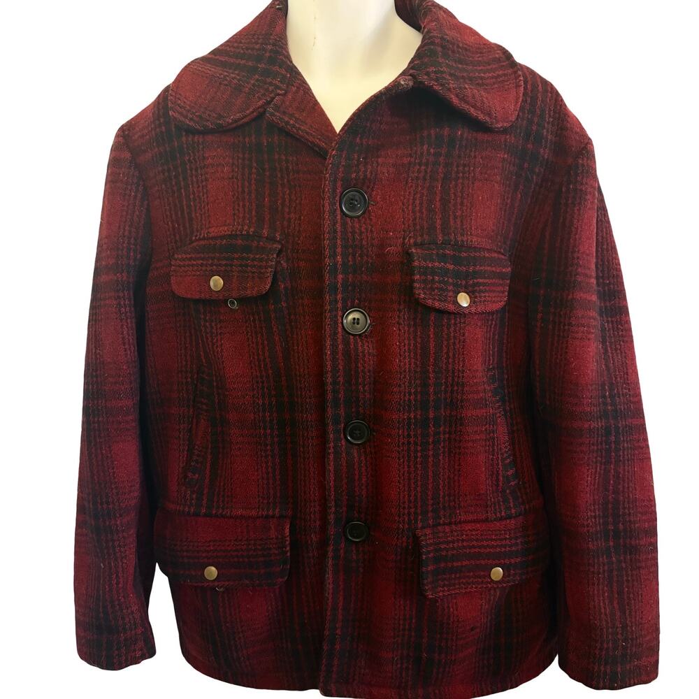 H W Carter and Sons Vintage 60s Buffalo Plaid Coat Size Large